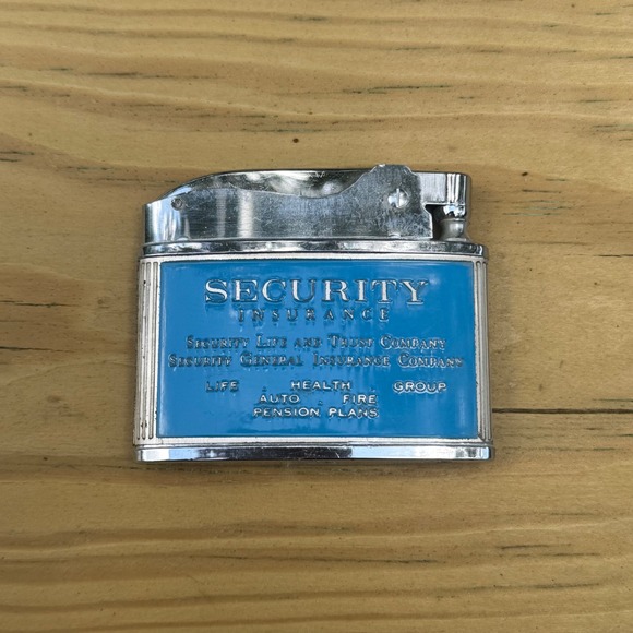 Vulcan Other - Vintage Vulcan Lighter Security Insurance Blue Enamel Advertising Japan Made